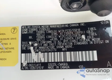 2007 Lexus Rx 350 from USA, damaged, VIN 2T2HK31UX7C042770